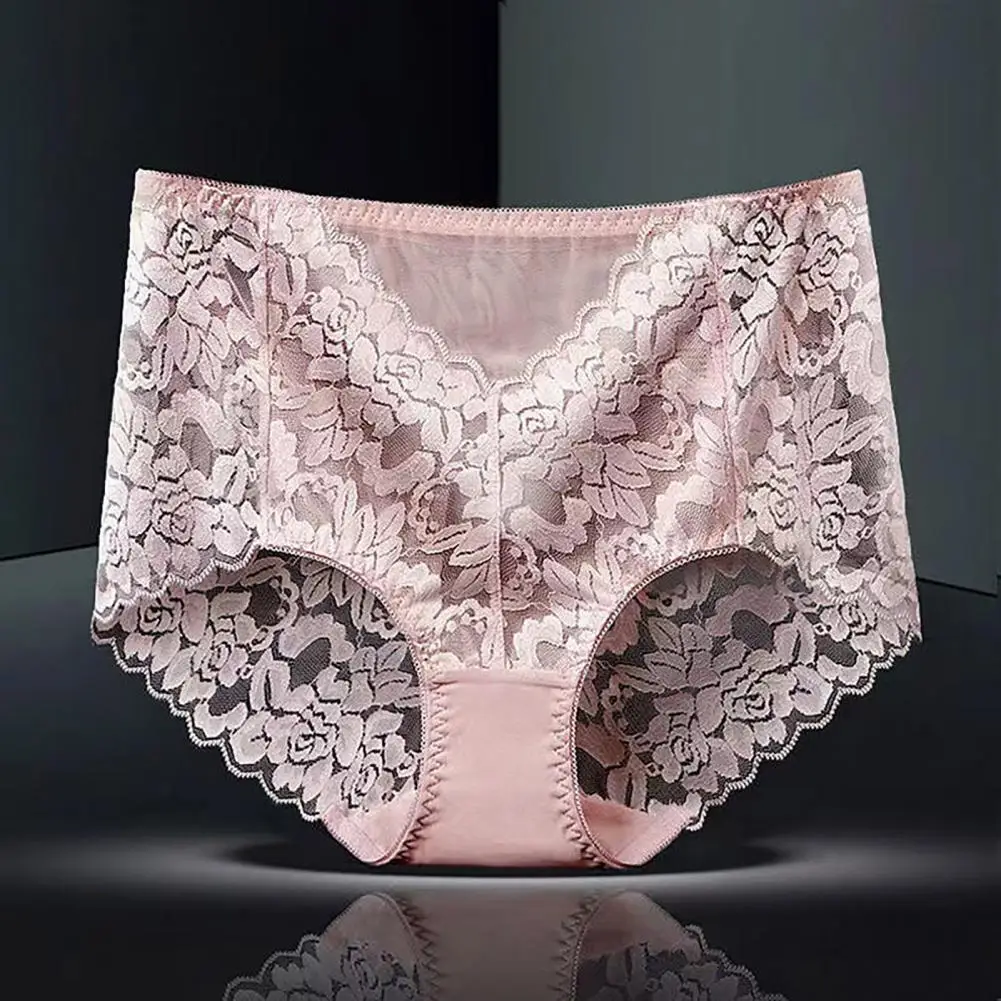 Ropa interior de encaje de cintura alta, bragas elegantes de encaje de cintura alta con Control de barriga y bordado de flores, levantadas de glúteos para mujer