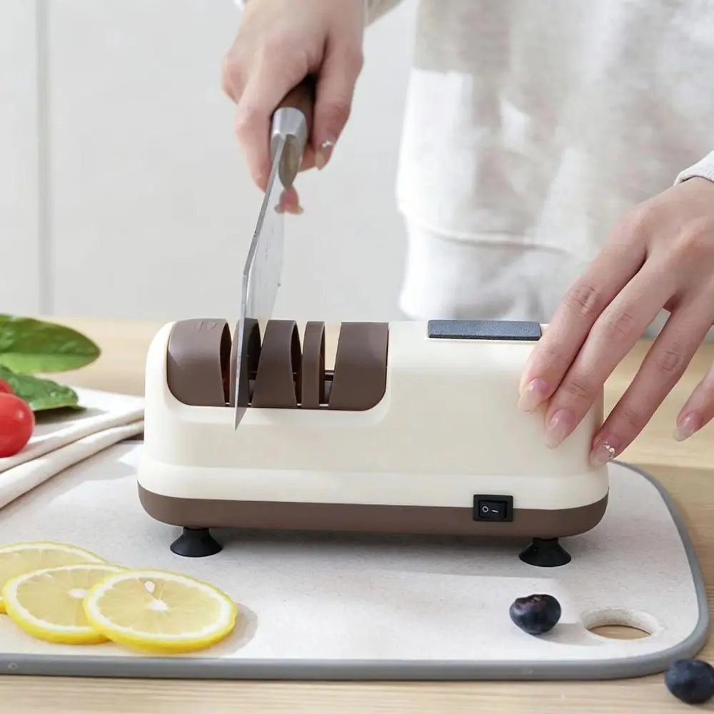 4-Stage Precision Electric Cutter Sharpener Food Grade Suction Cup Base Kitchen Sharpening Tool Multifunctional Non-slip