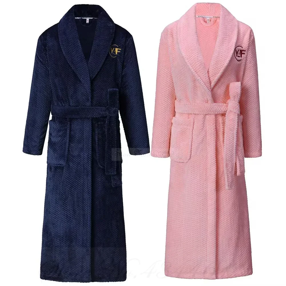 Winter Thicken Warm Men\'s Nightwear Bathrobe Gown Large Size 4XL Couple Flannel Long Robe Sleepwear Loose Coral Fleece Homewear