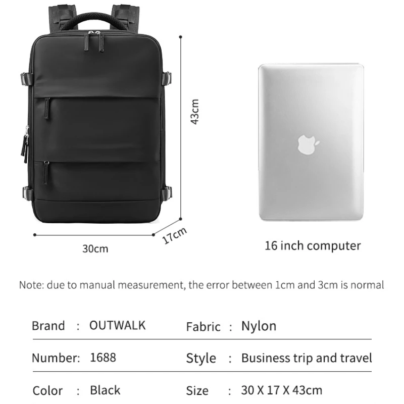 Imagem -05 - Mochila Laptop Expansível Carregamento Usb Grande Capacidade Impermeável Mochila Escolar Bolsa de Negócios Bolsa de Viagem