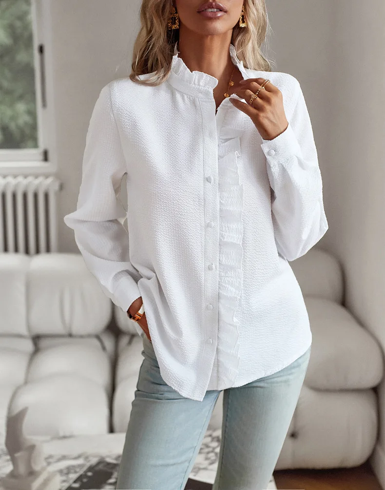 

Long-Sleeved Design Lace Collar Shirt For Women Autumn And Winter Temperament Commuting Top Women Clothing Shirts And Blouses