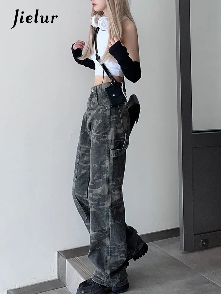 

Jielur Casual Autumn Skinny Denim Cargo Pants Women High Street Baggy Jeans Female Harajuku High Waist Vintage Fashion Jeans Y2k