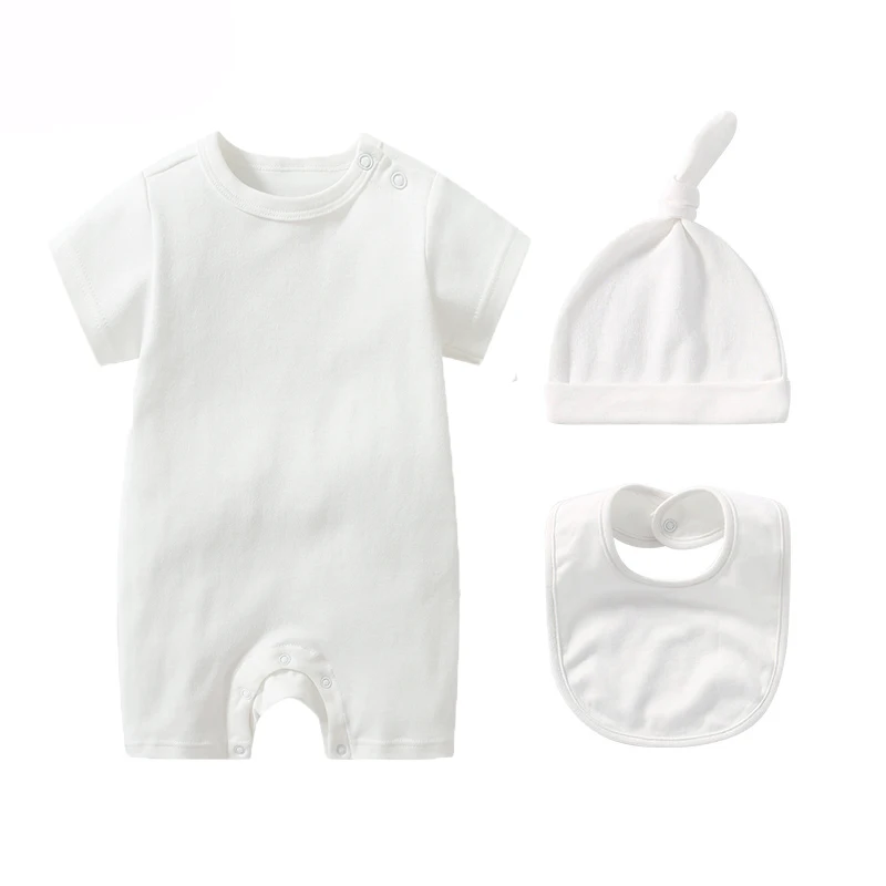 

Baby Clothing 3-piece Boy Girls Jumpsuits Sets Solid Color Cotton Jumpsuits+Hat+Bib Newborn Outfits 0-12 Months