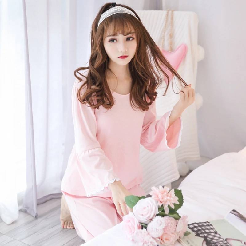 

Ультра-мягкий пижамный комплект из 2 предметов для женщин, топ с длинными рукавами и круглым вырезом, брюки с декором в виде банта, милый стиль, удобная одежда для сна свободного покроя