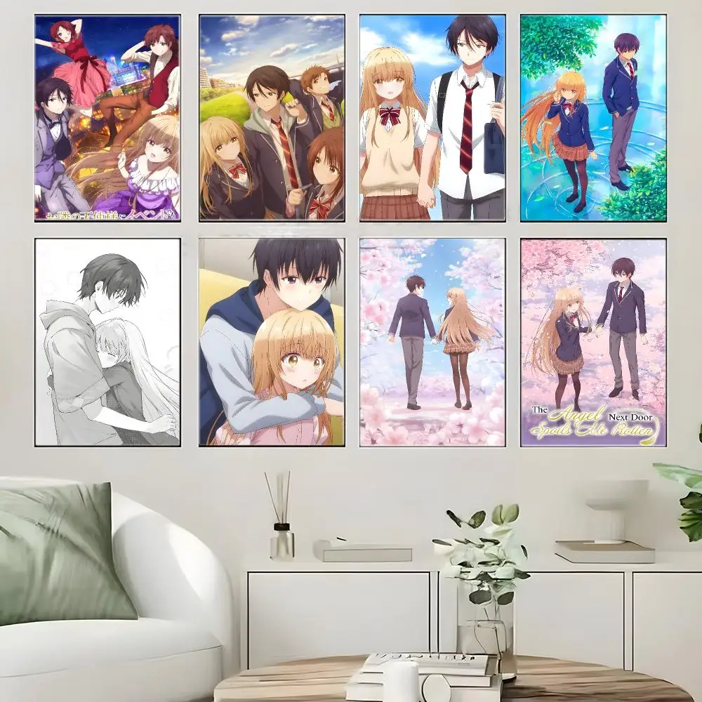 T-The Angel Next Door Spoils Me Rotten Anime Poster  Self-adhesive Art Waterproof Paper Sticker Coffee House Bar Room Wall Decor