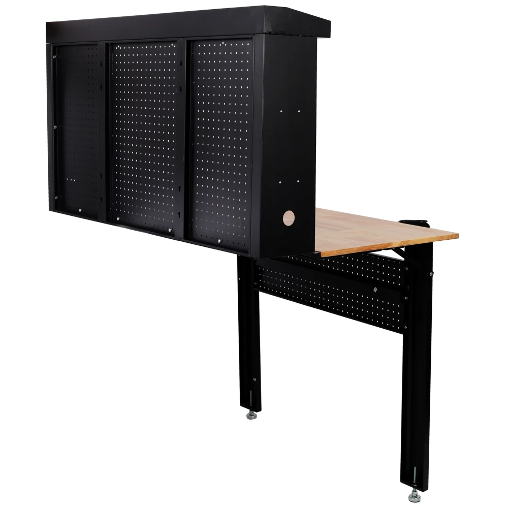 Wall Mounted Workbench, Robust Space-Saving Foldable Workbench with Rubberwood Work Surface, Pegboard for Tools