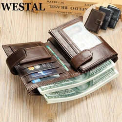 WESTAL Genuine Leather Men Wallet with Coin Pocket Purse Card Man Wallet with Photo ID Leather Money Bags 8300