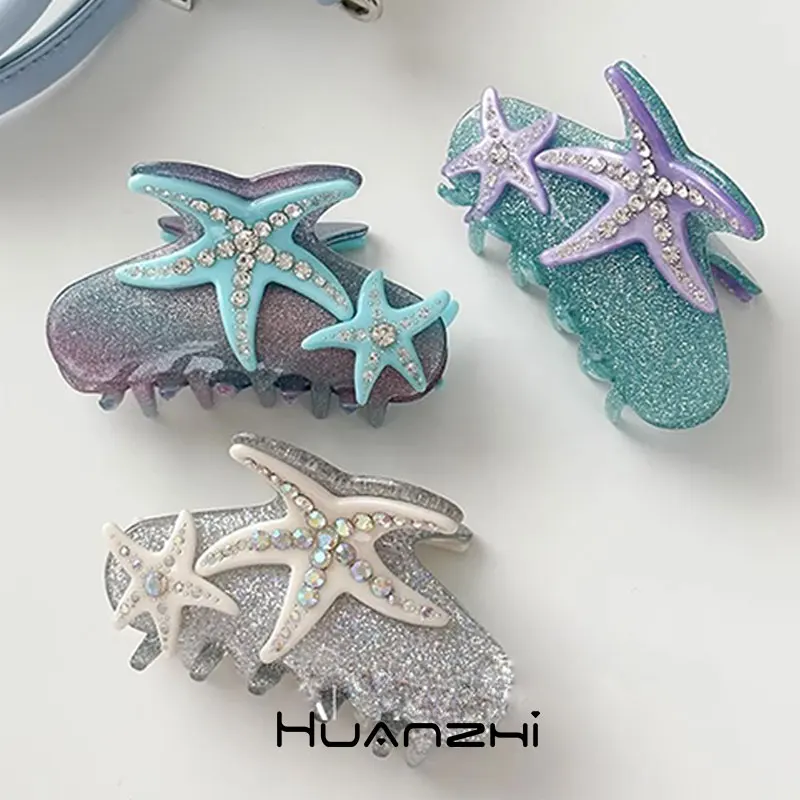 Colorful Laser Resin Exaggerate Purple White Starfish Big  Hair Claw for Women Trendy Punk Y2k Jewelry HUANZHI 2023 NEW Headwear