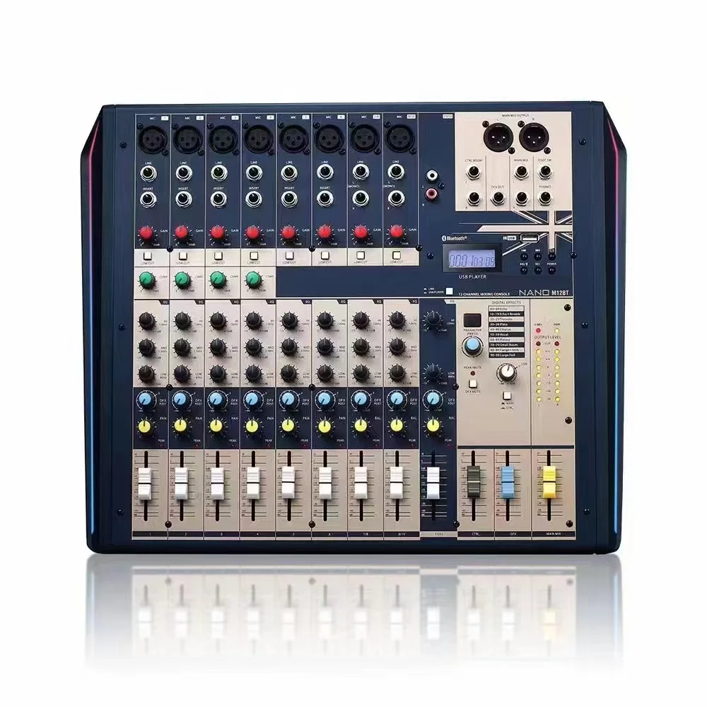 M08BT/M12BT Professional Audio Mixer 8/12 CHANNEL Audio Mixing Console Mp3 Player+ Stereo Sound Craft Mixer