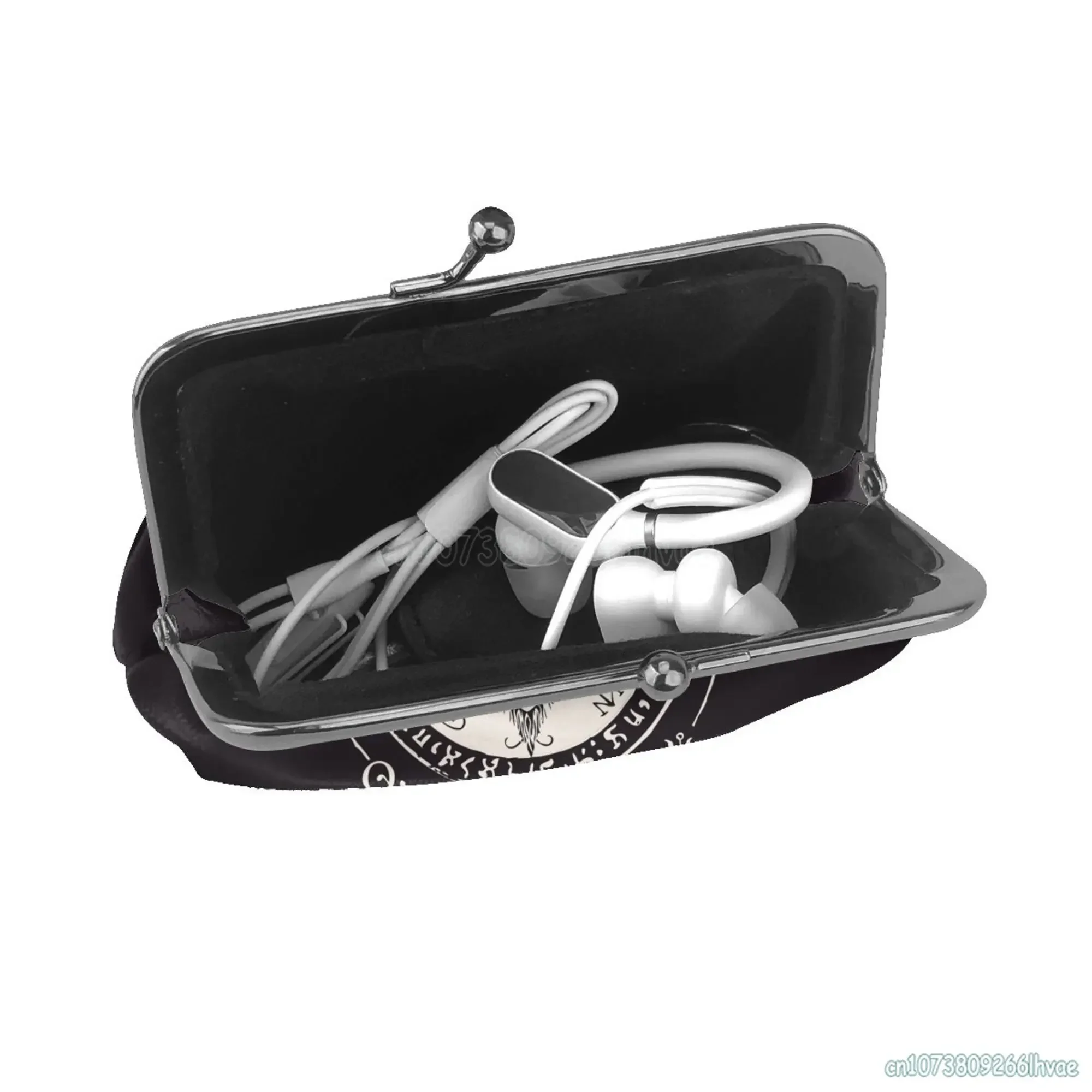 Baphomet Occult Goat Head Pentagram Gothic Devil Leather Coin Purse Small Kiss-Lock Change Pouch Clasp Closure Buckle Wallet