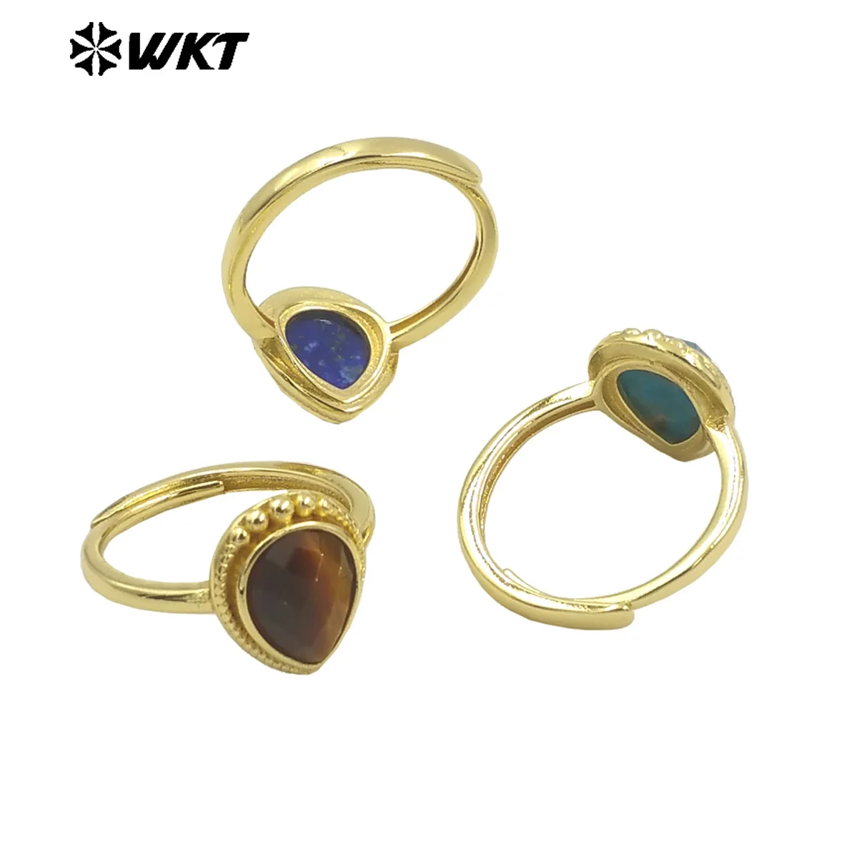 

WT-R509 WKT Vintage Style Natural Gemstone Ring Adjustable Plated Droplet Shape Accessory Party Winter Hot US 7 Sale