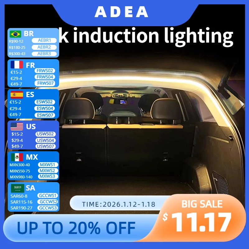 

Car High Brightness Trunk Lighting Ambient Light Interior Decoration Led Wiring Free Automatic Sensing Tailgate Light Strip