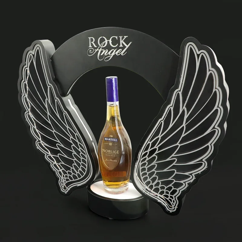 

Customized LED Flashing Angel Wings Wine Champagne Bottle Glorifier Presenter Rechargeable Beer Bottle Display Stand For Bar