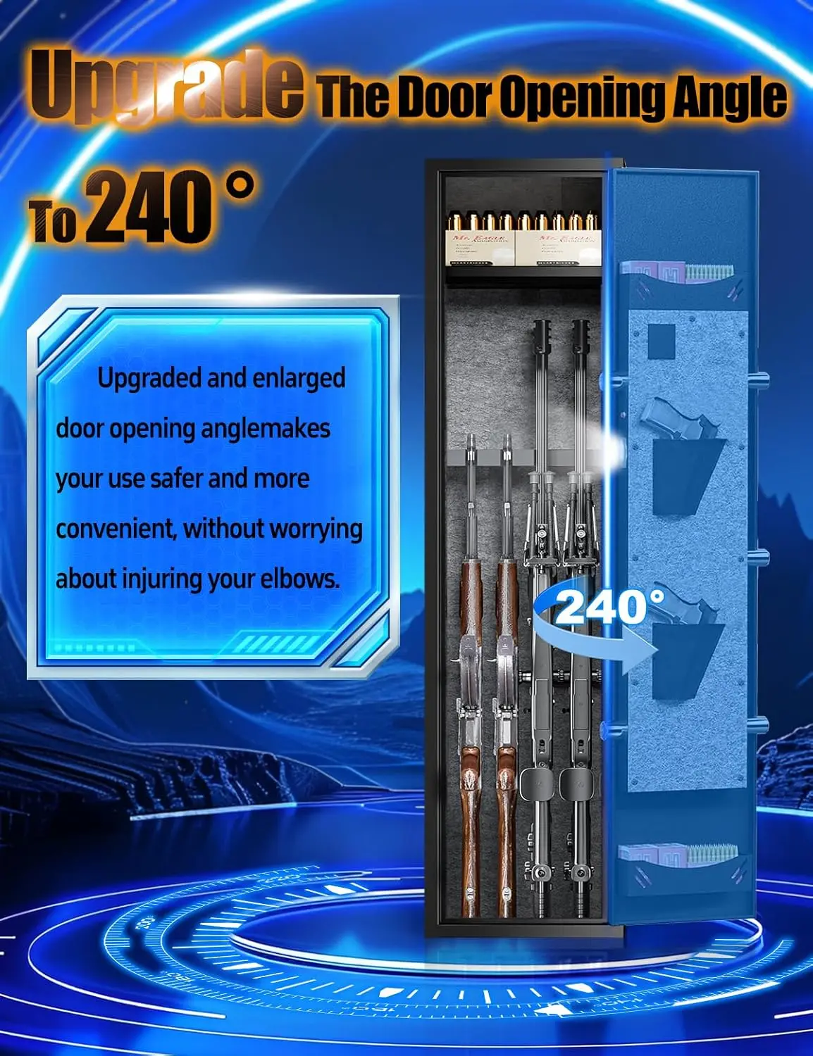 2-4 Gun Safe for Rifles & Pistols, Quick Access Electronic Locking Gun Cabinet with 240° Wide-Access Door, Removable Gun Rack &
