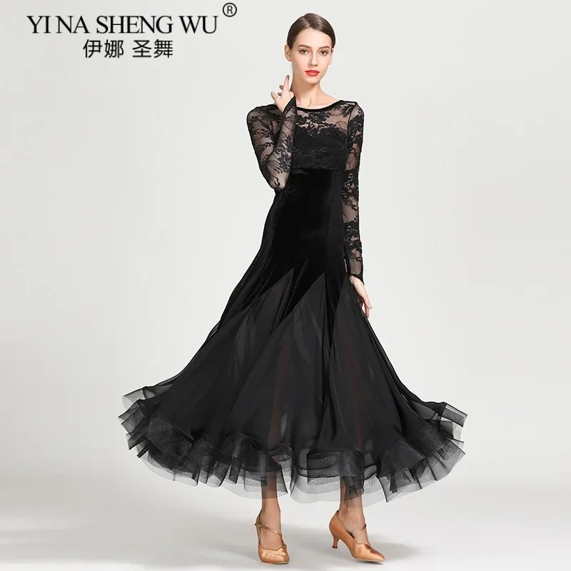 Robe Flamenco en velours et dentelle rouge pour femmes, Costume de danse de salle de bal espagnole en queue de poisson, robe de valse élégante, vêtements de Performance formelle