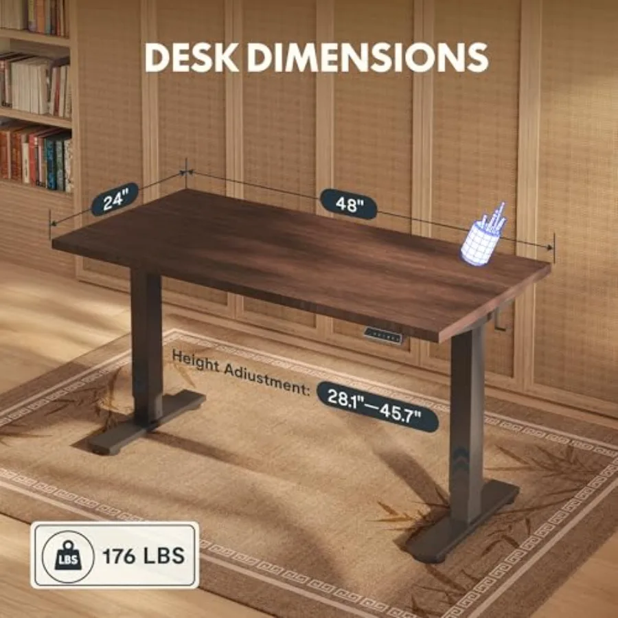 48 x 24 Solid Bamboo Standing Desk for Home Office, Walnut, Eco-Friendly Ultra-Stable