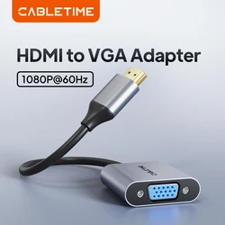 CABLETIME HDMI to VGA Adapter HD 1080p 60Hz Cable Converter Aluminium Alloy HDMI-compatible Male To VGA Female Adapter laptop TV