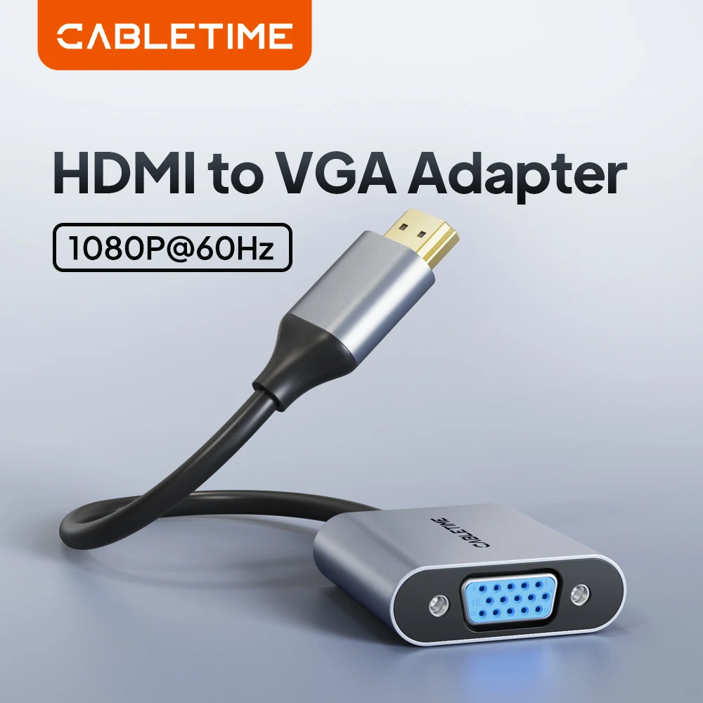 CABLETIME HDMI to VGA Adapter HD 1080p 60Hz Cable Converter Aluminium Alloy HDMI-compatible Male To VGA Female Adapter Laptop TV