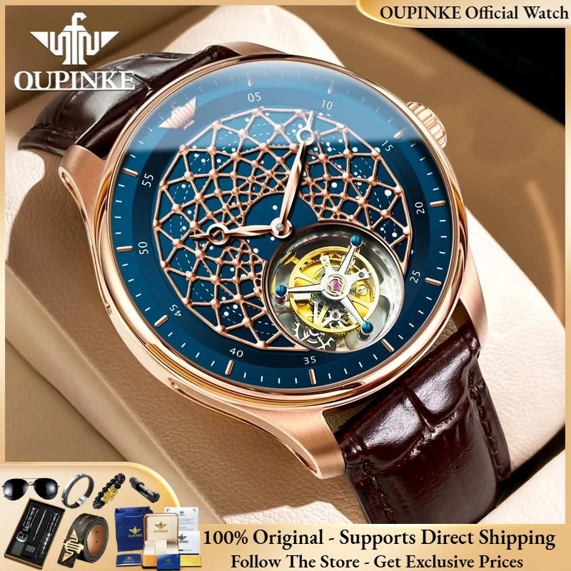 

OUPINKE 8002 Tourbillon Men Watch Original Luxury Hollow Men Automatic Mechanical Watch Waterproof Top Sapphire Mirror Men Watch