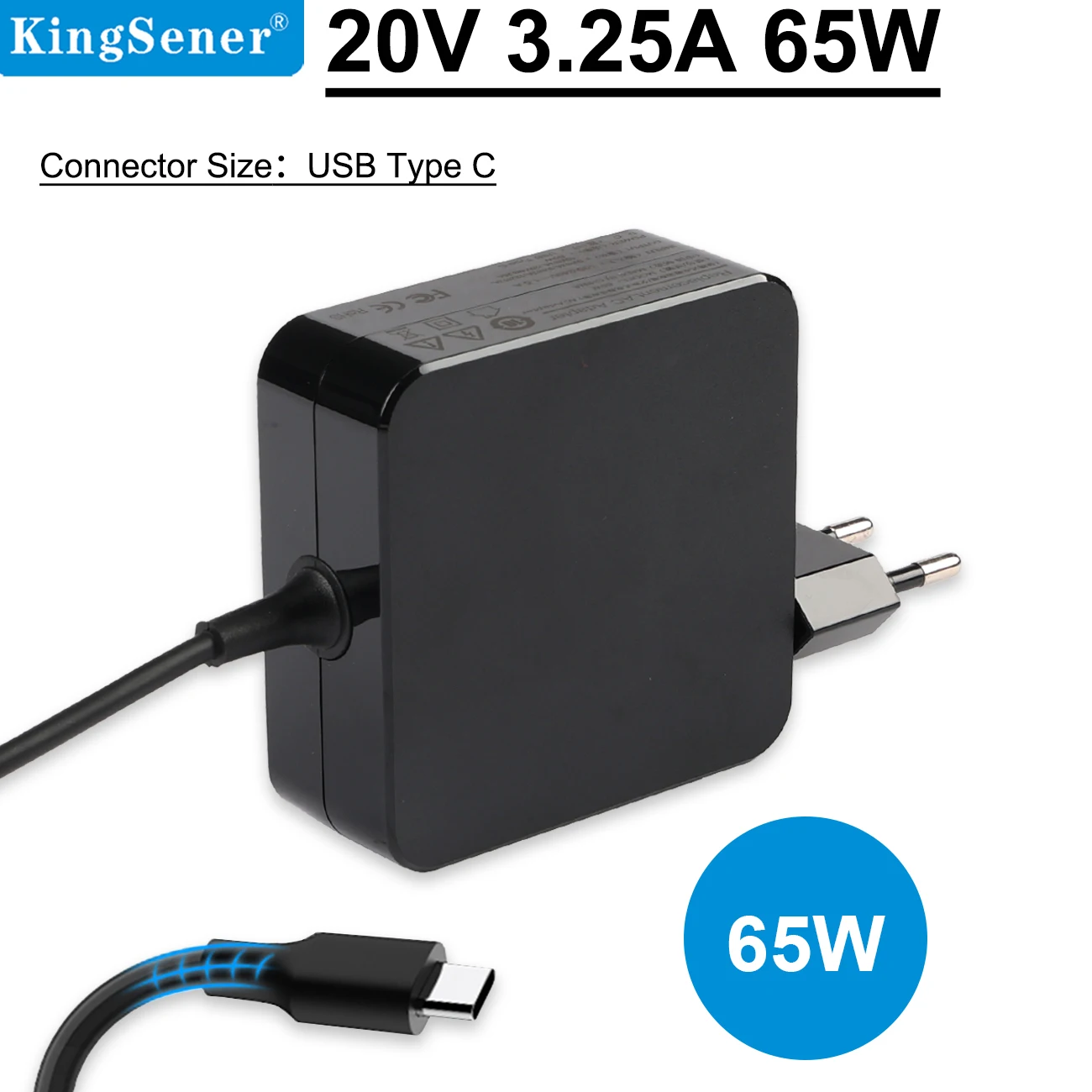 

KingSener 20V 3.25A Type C Laptop Charger Power Supply for HP, For Lenovo, For Dell, For Acer, For ASUS Series Notebook 65W