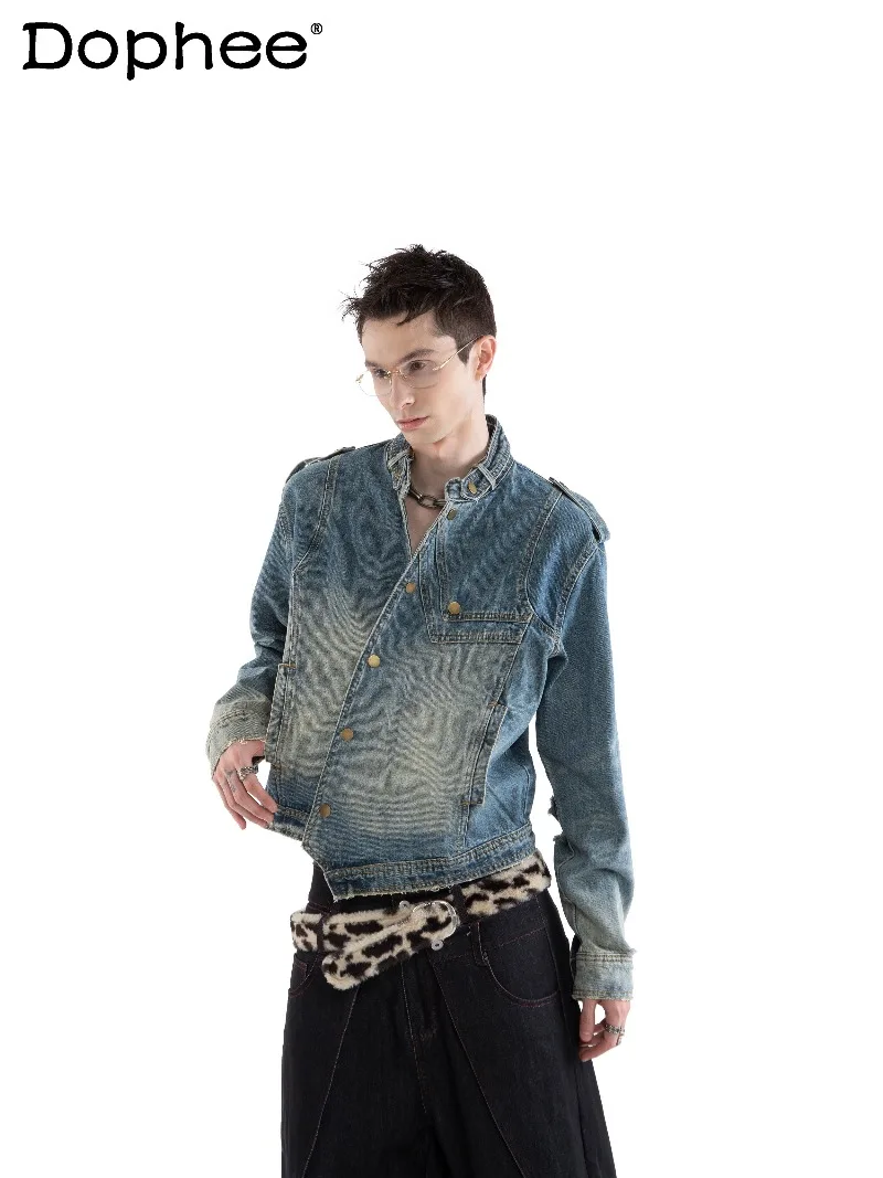 

American Fashion Trend Original Irregular Denim Jacket Youth Popular Stylish Men's Short Jacket Top