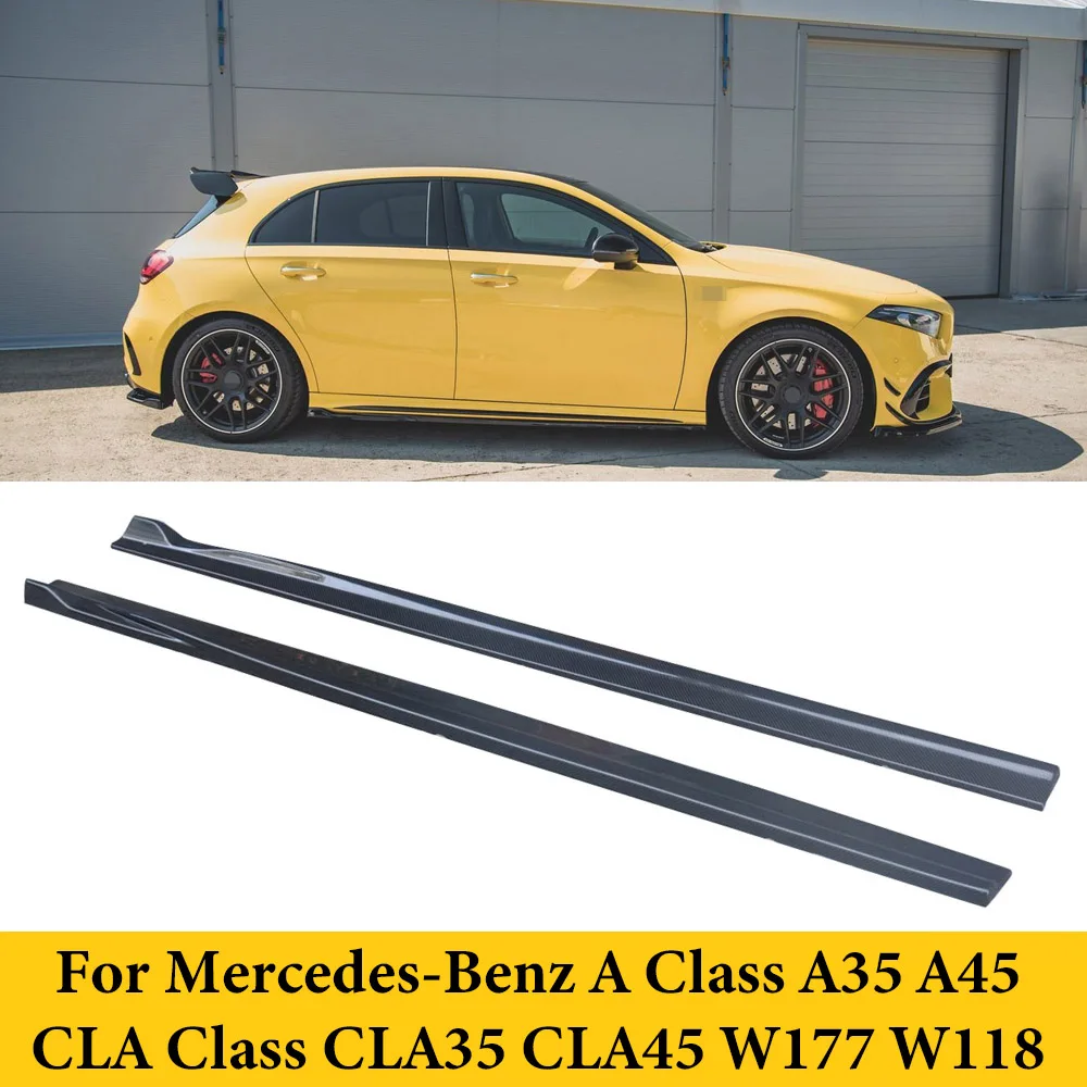 For Mercedes-Benz A Class A35 A45 CLA Class CLA35 CLA45 W177 W118 Carbon Fiber M Style Side Skirts Extension Lip Car Styling