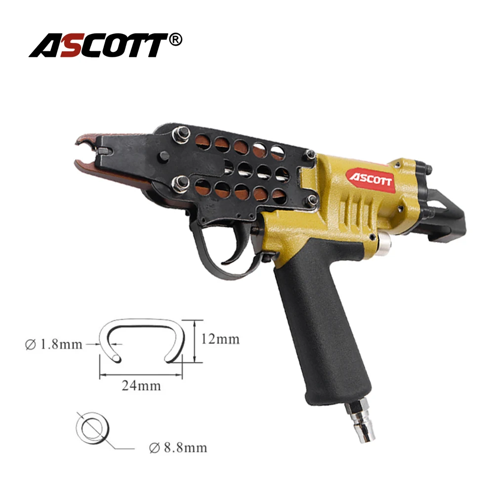 ASCOTT Pneumatic C-Type Nailer SC7E Long Pliers 8mm C Ring Stapler for Sofa Fencing Cage Gun Poultry Cage Gun Lashing Tool