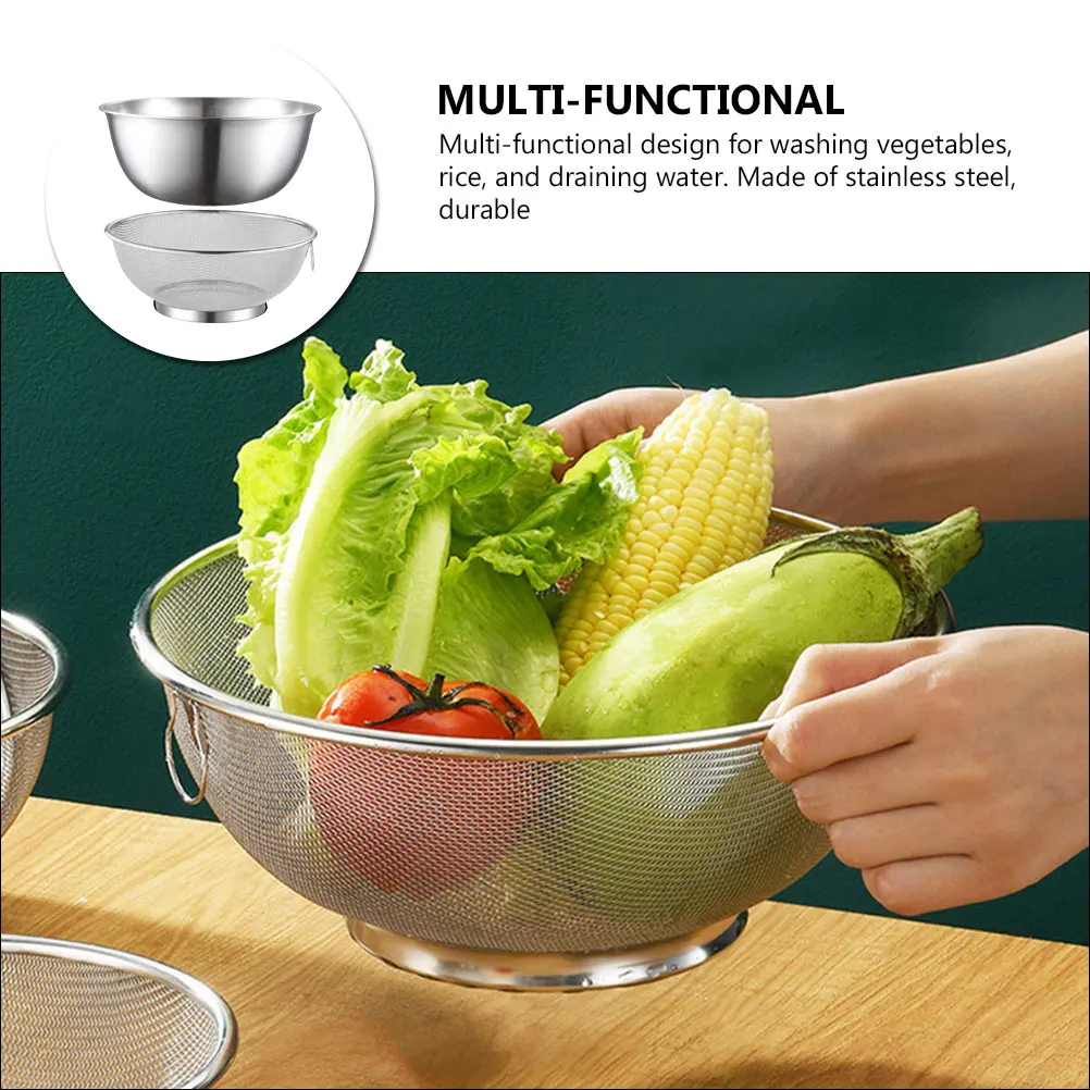 

Rice Washing Bowl with Colander and Strainer Set Stainless Steel Fine Mesh Filter Basket Drainer for Kitchen Food Preparation