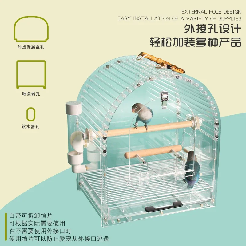 TTBird cage Parrot cage Large splash-proof stainless steel acrylic transparent ornamental household bird cage