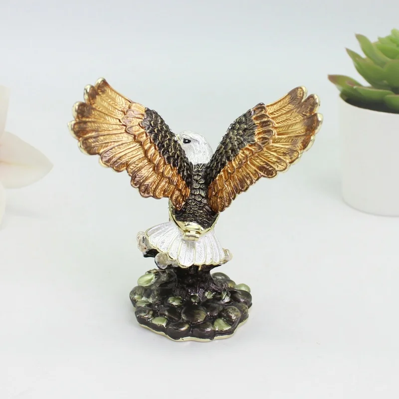SHINNYGIFTS Eagle Enamel Trinket Box Hand Painted Eagle Collectible Figurine for Home Decoration Unique Animal Gifts
