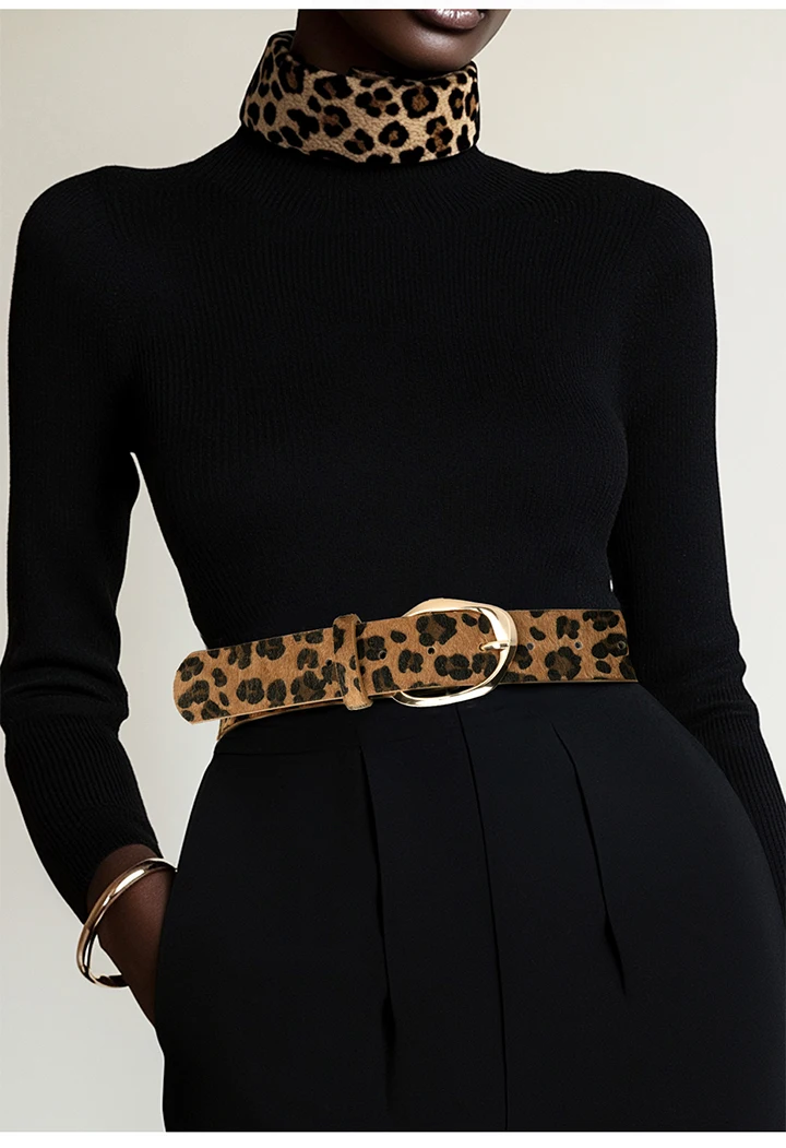 Maikun New Leopard Women's Belt Gold Irregular Alloy Pin Buckle Belt Fashion Versatile PU Belt 3.7cm Width