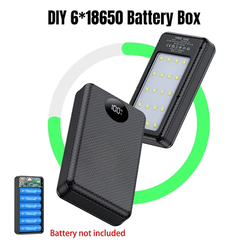18650 Power Bank Battery Box 18650 Battery Cases Easy Carry Design For Daily Work 10W 6x18650 Power Bank Battery Storage Case