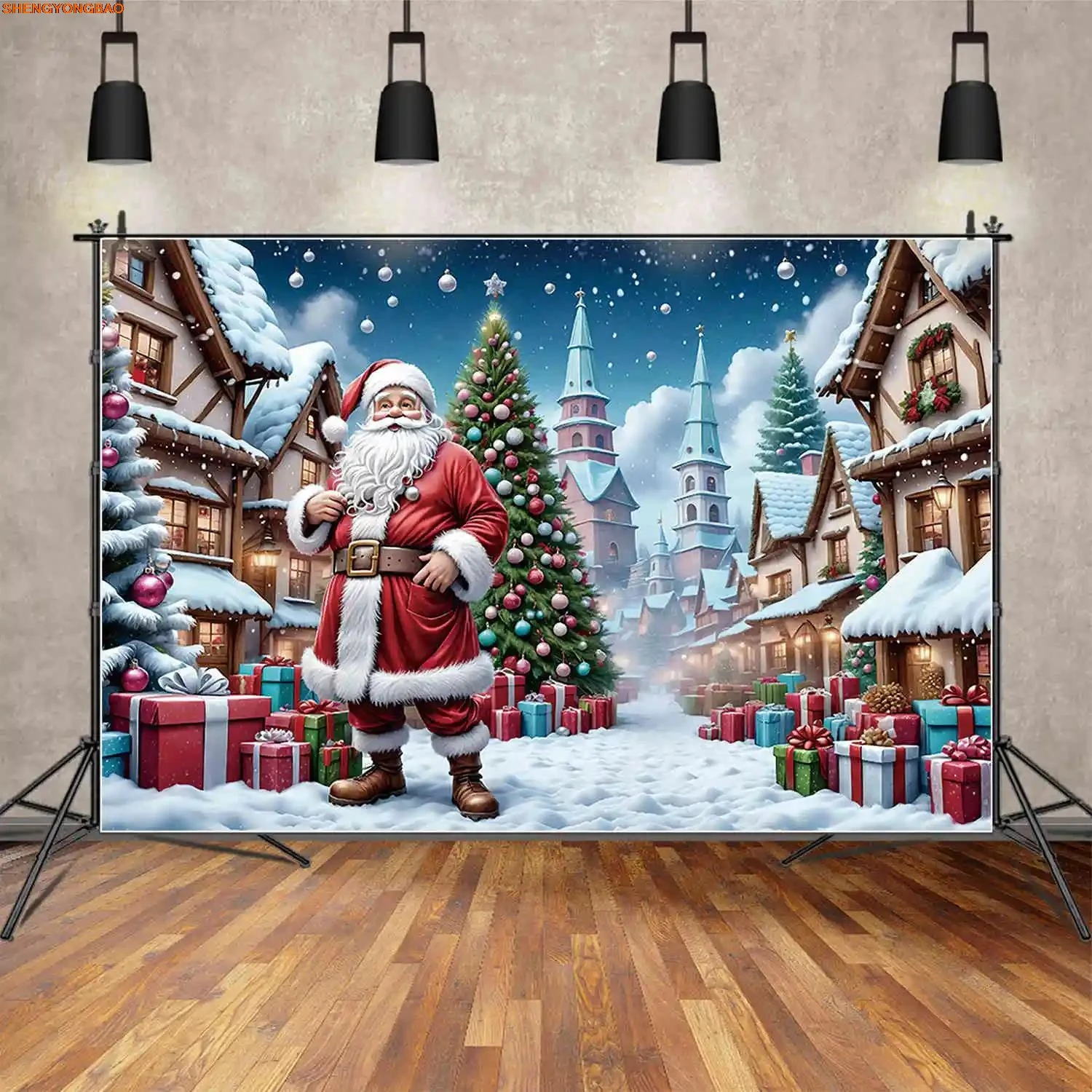 Christmas Trees Snow Scene Photography Backdrops Blue Green Pine Snowflake Photo Zone Background Party Shooting props