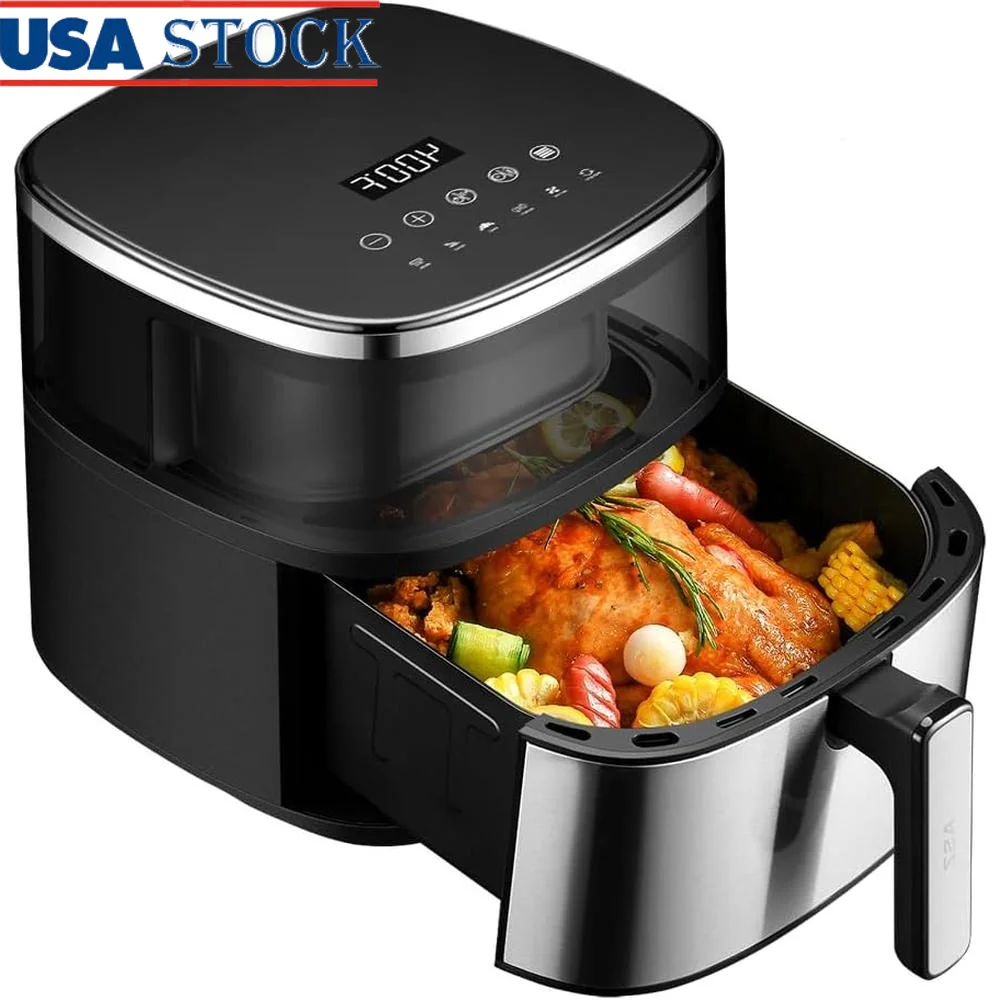 

Аэрофритюрница 6QT с смотровым окном, 6 в 1, предустановленный контроль температуры, автоматическое отключение, жарка на воздухе, разогрев, выпечка, жарка