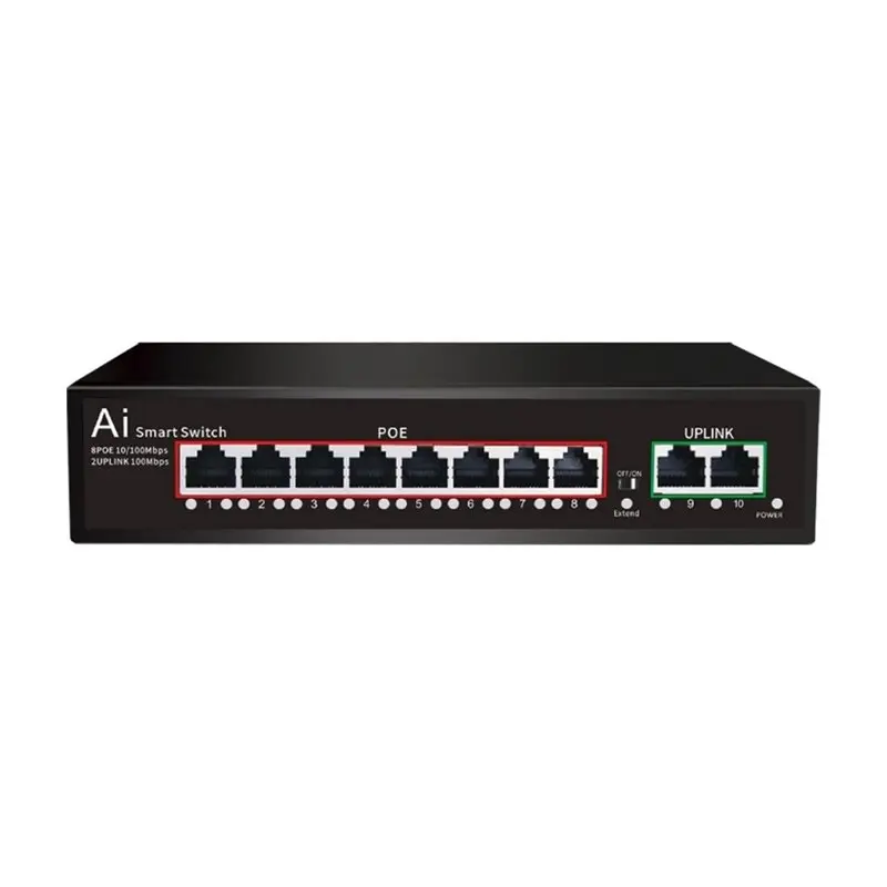 ABZW POE Switch 2 RJ45 Ports 8-Port 100Mbps DC24V Active Power Over Ethernet Network Switch