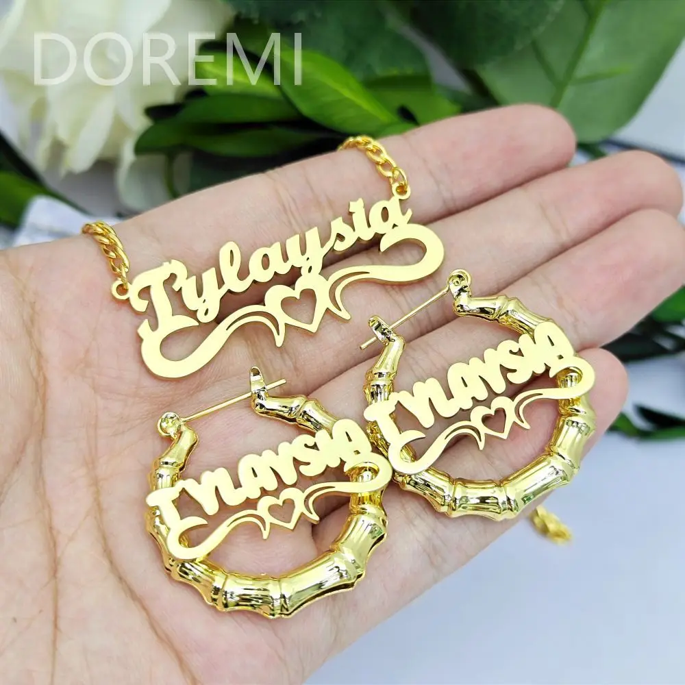 Lateefah Personalized Letter Heart-shaped name Name Jewelry Collection Mother's Gift Stainless Steel Personalized Earrings Neckl