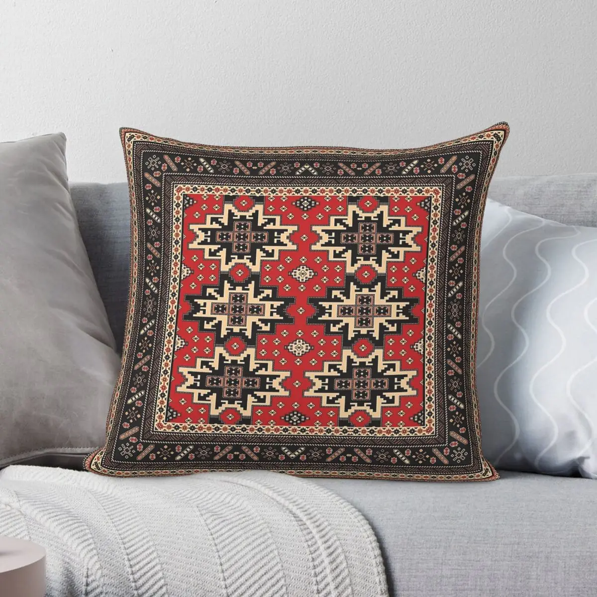 Чехол для подушки Guba Carpet Azerbaijan, полиэстер, лен, бархат, с узором, на молнии, для дивана, оптом