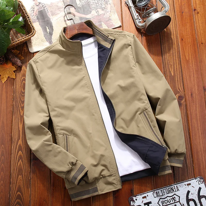 

Men's Windbreaker Cotton Zipper Jackets Men Baseball Pilot Bomber Jacket Casual Slim Fit Solid Double-sided Wear Coat Autumn