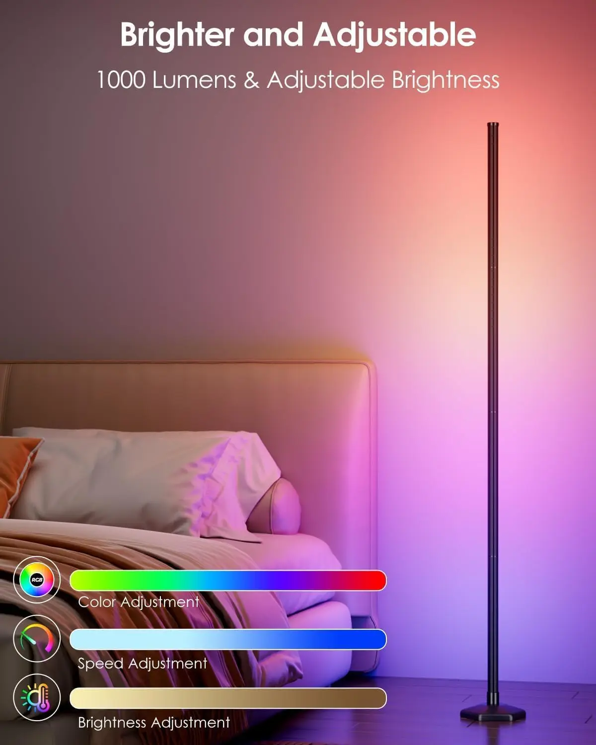 عبوة من مصابيح أرضية زاوية RGB، مصابيح LED ذكية مع تطبيق/جهاز تحكم عن بعد، ألوان 16 مترًا وأكثر من 68 مشاهدًا، مزامنة موسيقية لغرفة المعيشة وغرفة النوم #4