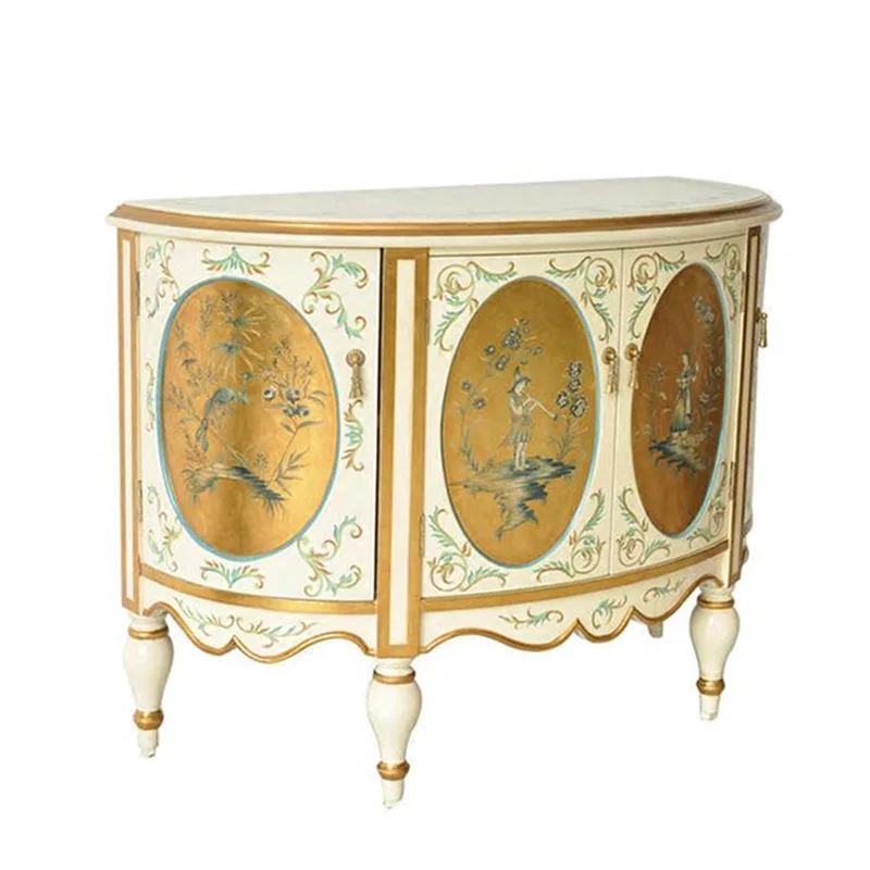 

European-style semicircular entrance cabinet French-style 1.5m white painted court style furniture Locker furniture
