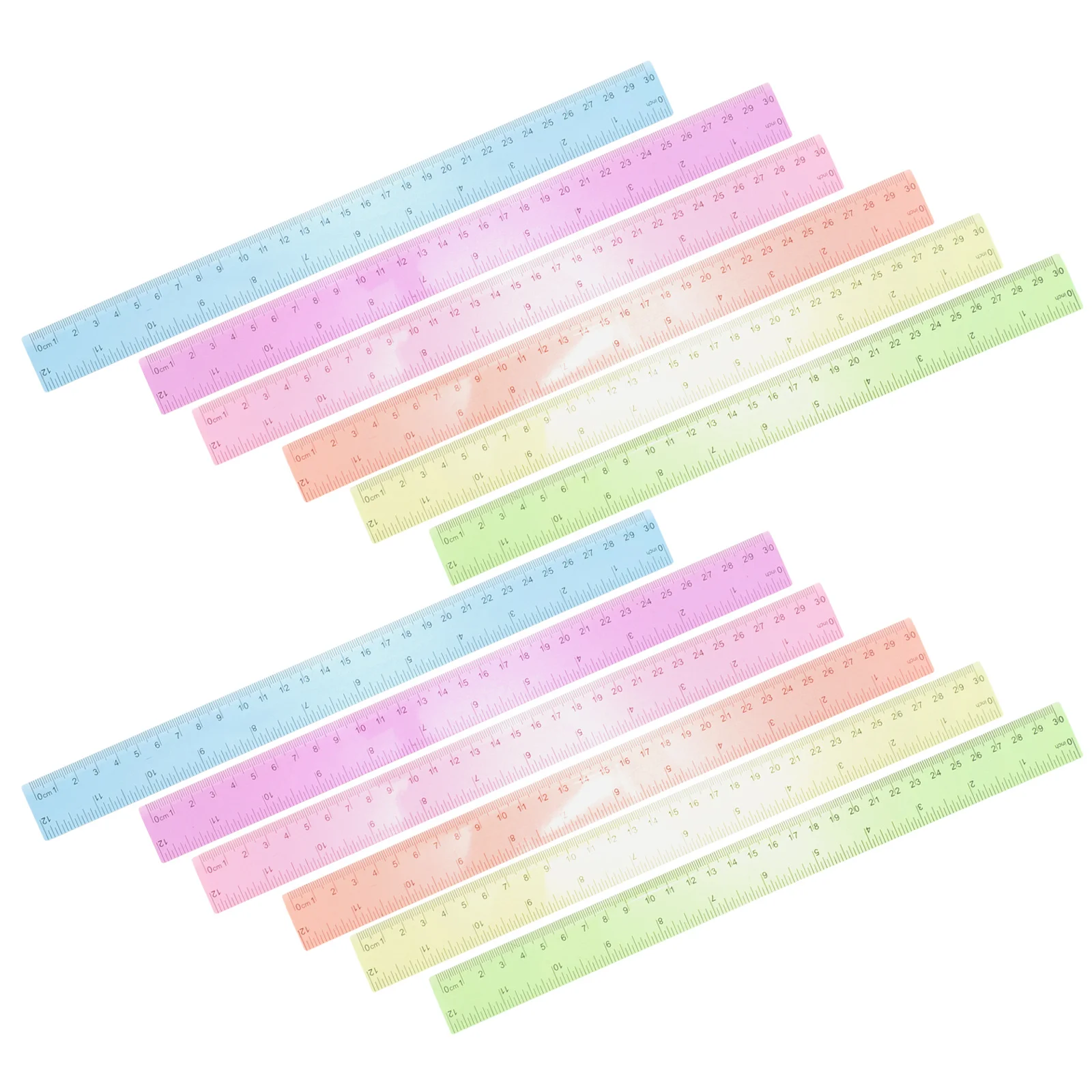 12Pcs Clear Colored Plastic Rulers Students Measuring Rulers for Classroom Home Office with Inches and Centimeters