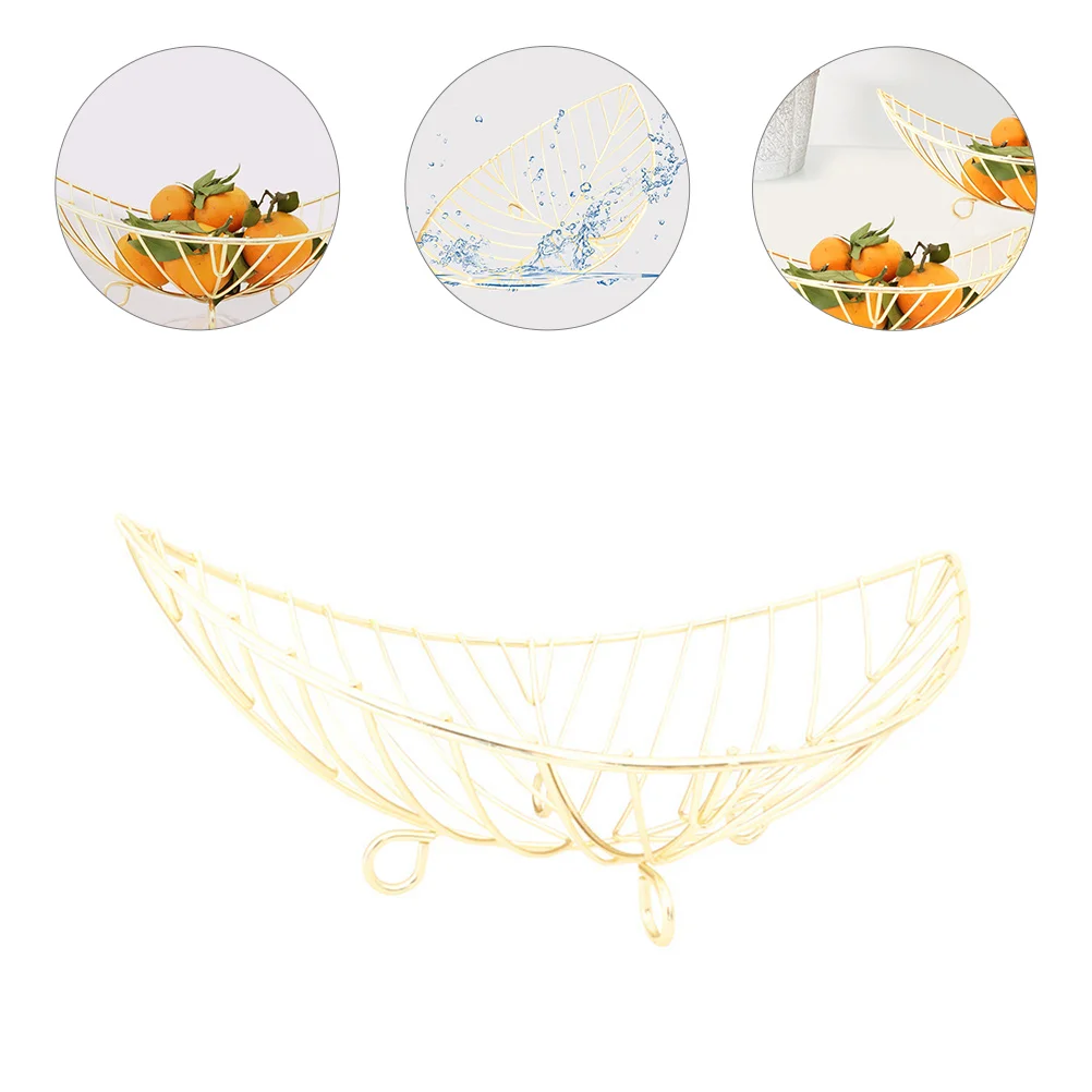 

Metal Fruit Basket Iron Wire Storage Holder Snack Vegetable Bowl Display Tray Kitchen Countertop Organizer Leaf Shape