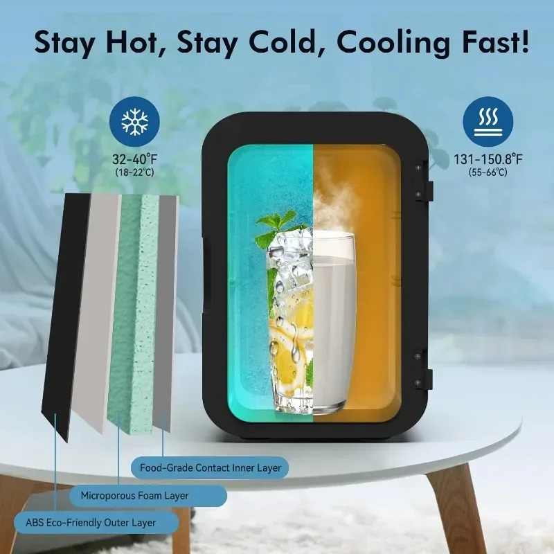 Mini Fridge for Bedroom, Small Refrigerator for Food, Drinks, Cosmetics, Portable Mini Refrigerator for Office, Dormitory, Car