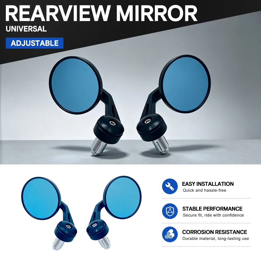 Motorcycle Handlebar Bar Mirrors Universal Round CNC Aluminum Alloy Lens Expansion Screw Mount Metal Adjustable Angle
