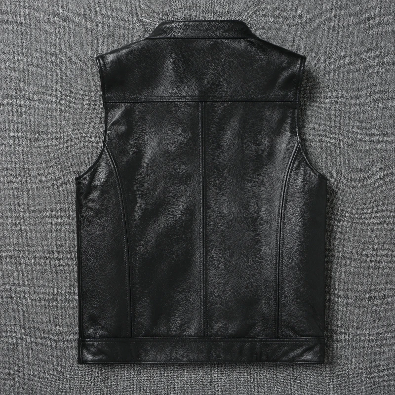 Motorcycle Jakect Leather Vest Men's Leather Jacket Sleeveless Leather Jacket Punk Style Stand-up Collar Metal Zipper