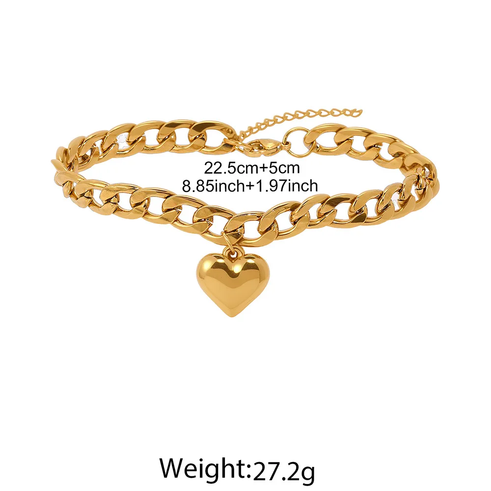 WG 1pc Stylish Stainless Steel Women Anklet Simple Heart-Design Beach Chain Anklet For Summer Jewelry