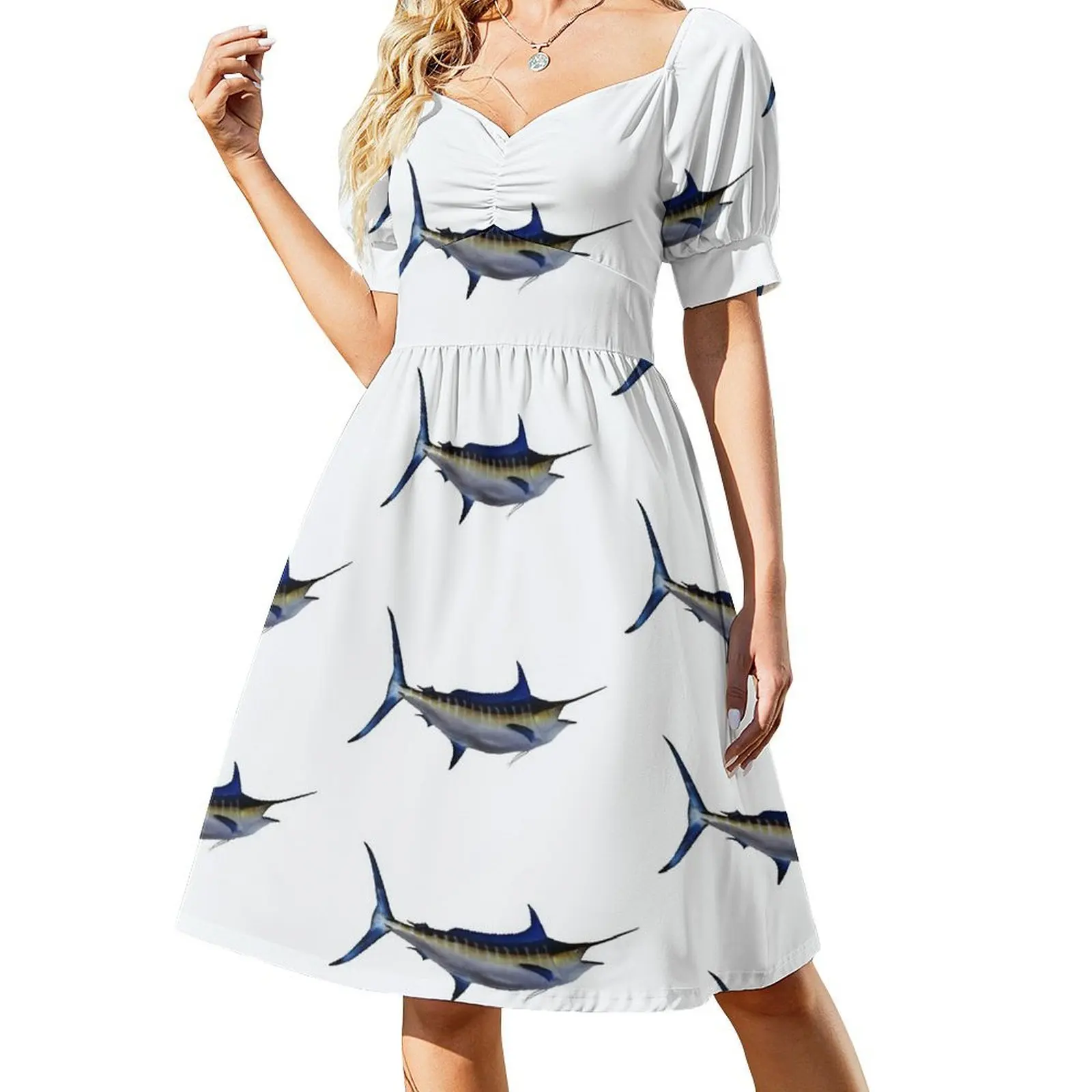 

Blue Marlin Fish Short Sleeved Dress elegant women's dresses for wedding purple dress Dress