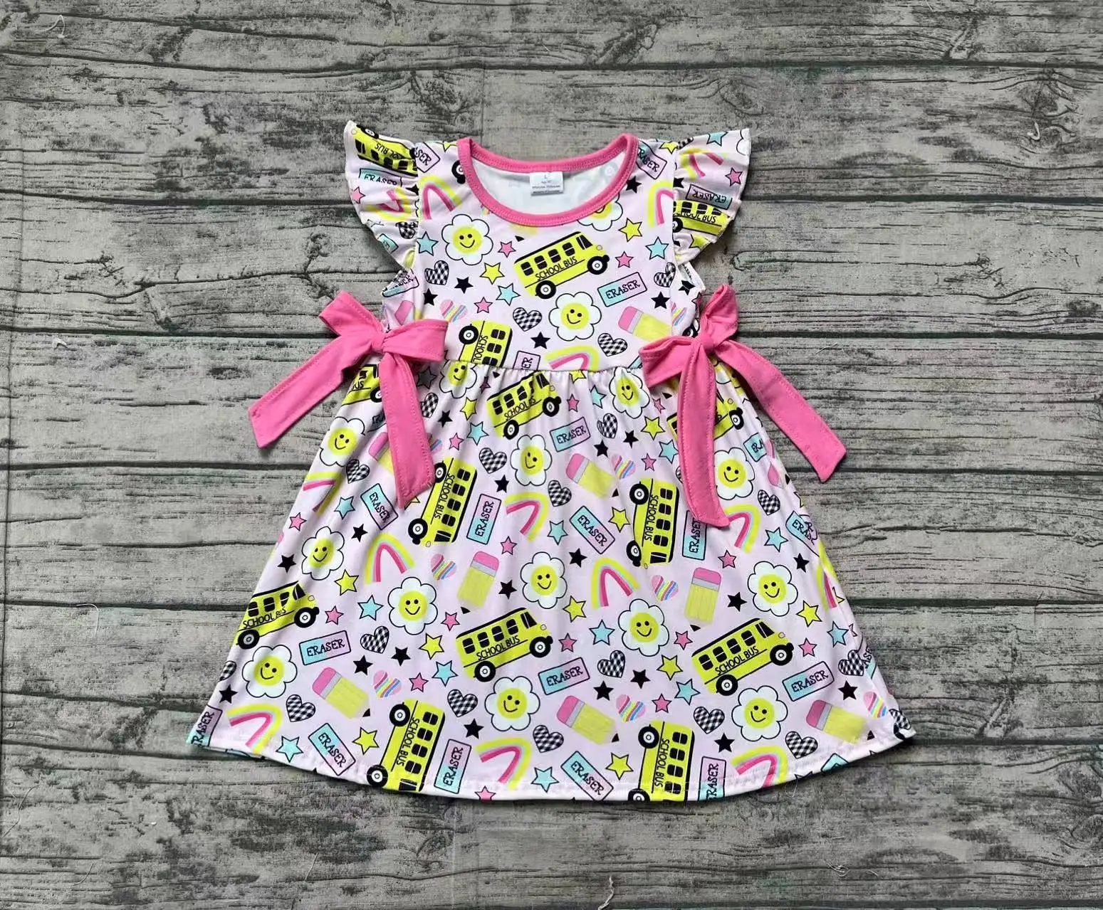 GSD1822 pre-order toddler clothes bus baby girl back to school day summer dress-real pic