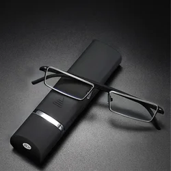 QGAOP TR90 Presbyopic Glasses Man Blue Light Reading Glasses Men Metal Square Glasses For Sight Plus Lenses