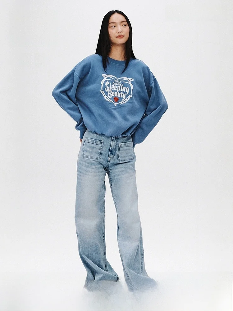 

Женская толстовка H&M с флисовой подкладкой и принтом, с длинными рукавами и круглым вырезом, весна 2026, повседневный стиль, стандартный крой, для ежедневной носки